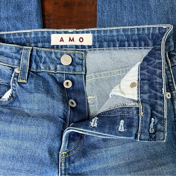 AMO Denim Revolve Babe Old School Jeans Piping Side Panel Cropped Frayed Size 26 - Picture 6 of 9